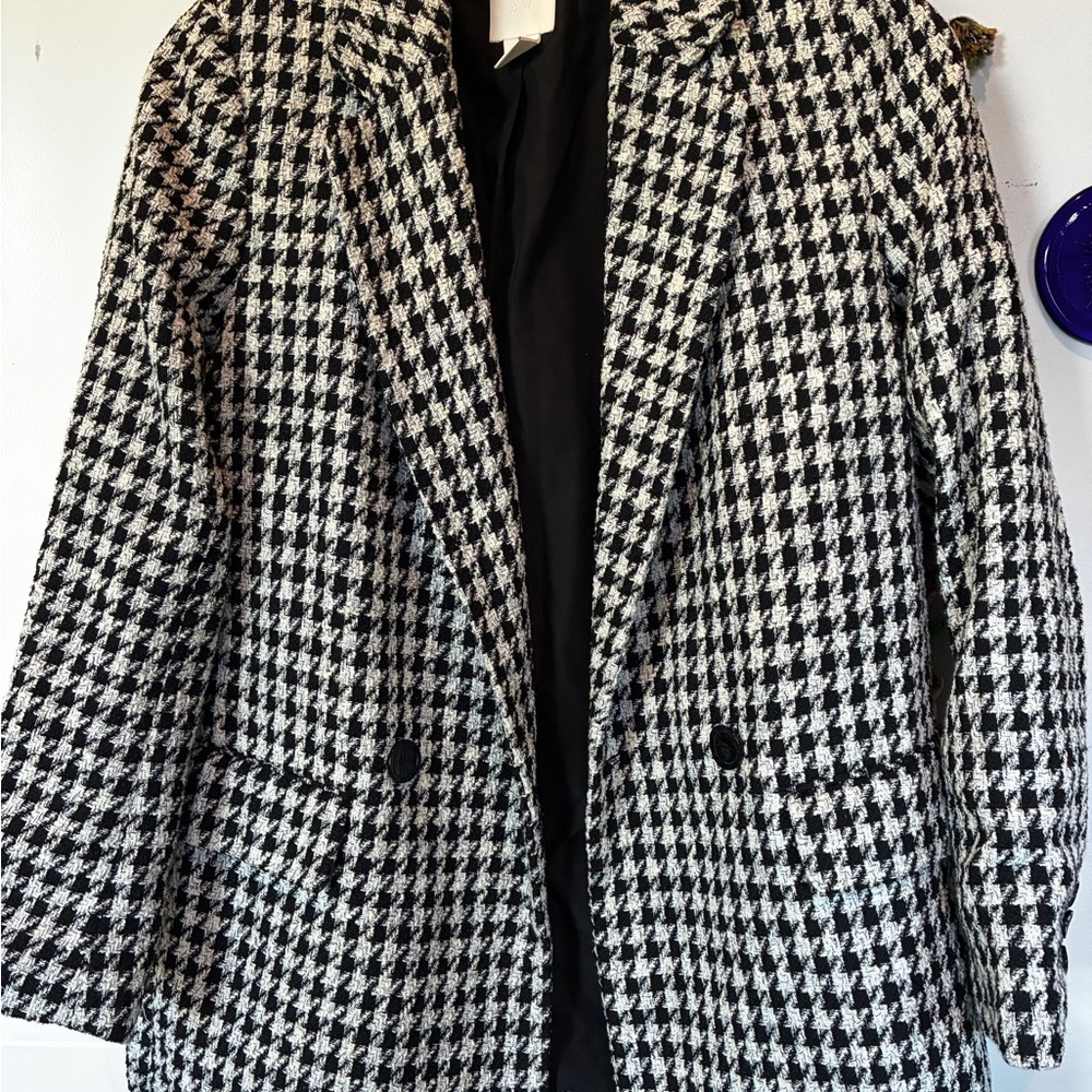 Classic Black and White Houndstooth Women's Coat